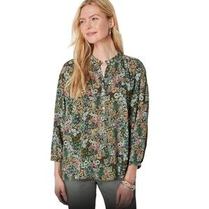 J.Jill Top Blouse Peasant Boho Size M Ditsy Floral Button Relaxed 3/4 Sleeve